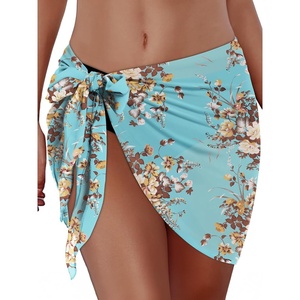 image:imageSwimsuit Coverups for Women Sarong Beach Bikini Wrap Sheer Short Skirt Chiffon Scarf for Swimwear 2026Aqua Blue Floral