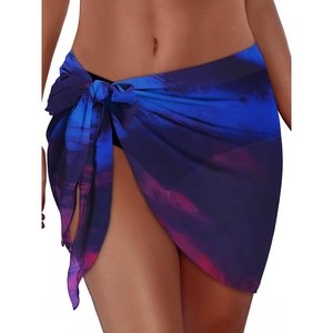 image:imageSwimsuit Coverups for Women Sarong Beach Bikini Wrap Sheer Short Skirt Chiffon Scarf for Swimwear 2026Blue Purple Gradient