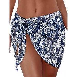 image:imageSwimsuit Coverups for Women Sarong Beach Bikini Wrap Sheer Short Skirt Chiffon Scarf for Swimwear 2026Blue White Leaves