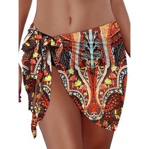 image:imageSwimsuit Coverups for Women Sarong Beach Bikini Wrap Sheer Short Skirt Chiffon Scarf for Swimwear 2026Brown Boho