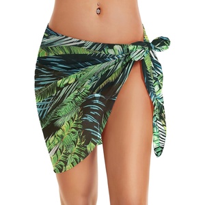 image:imageSwimsuit Coverups for Women Sarong Beach Bikini Wrap Sheer Short Skirt Chiffon Scarf for Swimwear 2026Dark Green Leaf