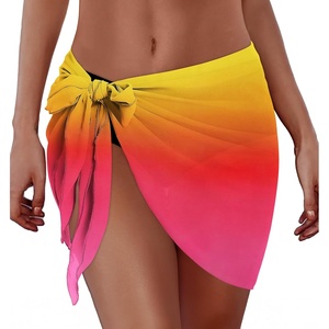 image:imageSwimsuit Coverups for Women Sarong Beach Bikini Wrap Sheer Short Skirt Chiffon Scarf for Swimwear 2026Gradient Multicolored