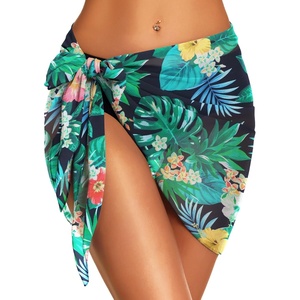image:imageSwimsuit Coverups for Women Sarong Beach Bikini Wrap Sheer Short Skirt Chiffon Scarf for Swimwear 2026Green Leaf