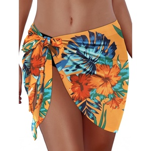 image:imageSwimsuit Coverups for Women Sarong Beach Bikini Wrap Sheer Short Skirt Chiffon Scarf for Swimwear 2026Orange Leaves