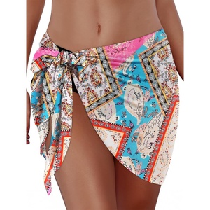 image:imageSwimsuit Coverups for Women Sarong Beach Bikini Wrap Sheer Short Skirt Chiffon Scarf for Swimwear 2026Pink Boho