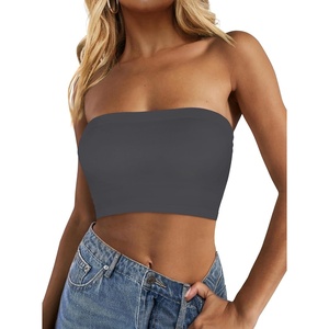 image:imageTube Tops for Women Summer Crop Top Basic Casual Bandeau Going Out Strapless Short ShirtDark Gray
