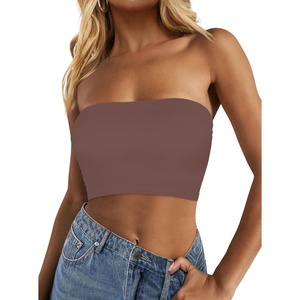 image:imageTube Tops for Women Summer Crop Top Basic Casual Bandeau Going Out Strapless Short ShirtSolid Khaki