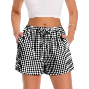 image:imageWomen Boxer Shorts Comfy Gingham Drawstring Pajama Bottom Plaid Casual Pants with PocketBlack