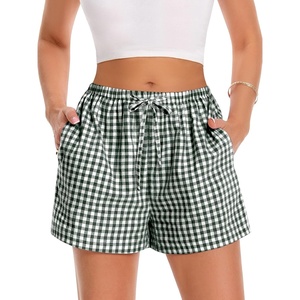 image:imageWomen Boxer Shorts Comfy Gingham Drawstring Pajama Bottom Plaid Casual Pants with PocketGreen