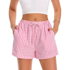 image:imageWomen Boxer Shorts Comfy Gingham Drawstring Pajama Bottom Plaid Casual Pants with PocketPink