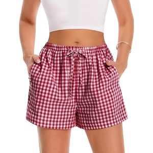 image:imageWomen Boxer Shorts Comfy Gingham Drawstring Pajama Bottom Plaid Casual Pants with PocketRed