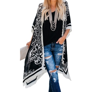 image:imageWomens Kimono Swimsuit Coverups Summer Beach Casual Loose Cardigans for Swimwear 2026Black Boho