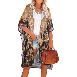image:imageWomens Kimono Swimsuit Coverups Summer Beach Casual Loose Cardigans for Swimwear 2026Black Khaki Ethnic
