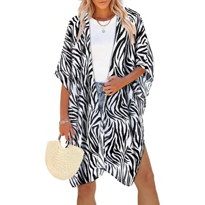 image:imageWomens Kimono Swimsuit Coverups Summer Beach Casual Loose Cardigans for Swimwear 2026Black White Zebra