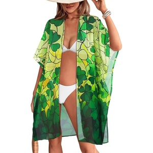 image:imageWomens Kimono Swimsuit Coverups Summer Beach Casual Loose Cardigans for Swimwear 2026Green Yellow Clover