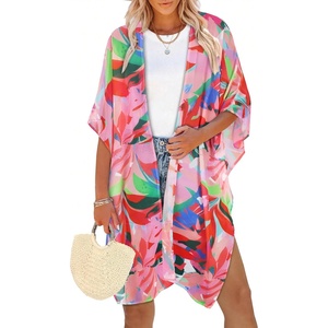 image:imageWomens Kimono Swimsuit Coverups Summer Beach Casual Loose Cardigans for Swimwear 2026Pink Colorful Leaves