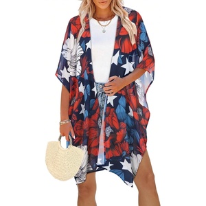 image:imageWomens Kimono Swimsuit Coverups Summer Beach Casual Loose Cardigans for Swimwear 2026Red White Flower
