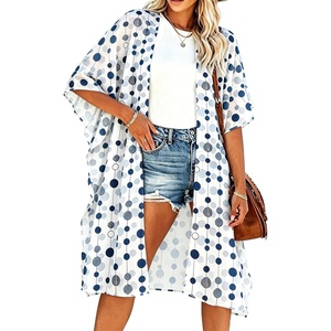 image:imageWomens Kimono Swimsuit Coverups Summer Beach Casual Loose Cardigans for Swimwear 2026White Blue Dot Stripe