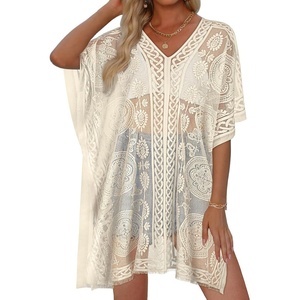 image:imageWomens Lace Bathing Suit Cover Up V Neck Beach Coverup Summer Swim Coverups Loose Bikini Beach Dress 2026Cream