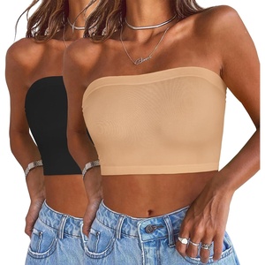 image:imageWomens Tube Tops Summer Bandeau Casual Crop Top Going Out Strapless Tank Basic Short Shirt2 Pieces Solid Black beige