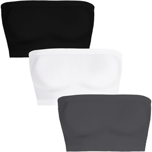 image:imageWomens Tube Tops Summer Bandeau Casual Crop Top Going Out Strapless Tank Basic Short Shirt3 Pieces Black white dark Gray