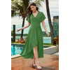 image:imageWEACZZY Women V Neck Ruffle Sleeve Maxi Dresses Split Elegant Slim Wrap Waist Wedding Guest Dress Elegant Casual Dresses 2026A Army Green