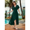 image:imageWEACZZY Women V Neck Ruffle Sleeve Maxi Dresses Split Elegant Slim Wrap Waist Wedding Guest Dress Elegant Casual Dresses 2026A Dark Green