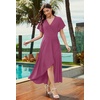 image:imageWEACZZY Women V Neck Ruffle Sleeve Maxi Dresses Split Elegant Slim Wrap Waist Wedding Guest Dress Elegant Casual Dresses 2026A Mauve
