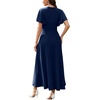 image:imageWEACZZY Women V Neck Ruffle Sleeve Maxi Dresses Split Elegant Slim Wrap Waist Wedding Guest Dress Elegant Casual Dresses 2026A Navy Blue