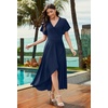 image:imageWEACZZY Women V Neck Ruffle Sleeve Maxi Dresses Split Elegant Slim Wrap Waist Wedding Guest Dress Elegant Casual Dresses 2026A Navy Blue