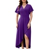 image:imageWEACZZY Women V Neck Ruffle Sleeve Maxi Dresses Split Elegant Slim Wrap Waist Wedding Guest Dress Elegant Casual Dresses 2026A Purple