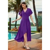image:imageWEACZZY Women V Neck Ruffle Sleeve Maxi Dresses Split Elegant Slim Wrap Waist Wedding Guest Dress Elegant Casual Dresses 2026A Purple