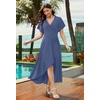 image:imageWEACZZY Women V Neck Ruffle Sleeve Maxi Dresses Split Elegant Slim Wrap Waist Wedding Guest Dress Elegant Casual Dresses 2026A Purple Gray