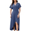 image:imageWEACZZY Women V Neck Ruffle Sleeve Maxi Dresses Split Elegant Slim Wrap Waist Wedding Guest Dress Elegant Casual Dresses 2026A Purple Gray