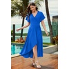 image:imageWEACZZY Women V Neck Ruffle Sleeve Maxi Dresses Split Elegant Slim Wrap Waist Wedding Guest Dress Elegant Casual Dresses 2026A Royal Blue