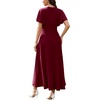 image:imageWEACZZY Women V Neck Ruffle Sleeve Maxi Dresses Split Elegant Slim Wrap Waist Wedding Guest Dress Elegant Casual Dresses 2026A Wine Red
