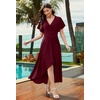 image:imageWEACZZY Women V Neck Ruffle Sleeve Maxi Dresses Split Elegant Slim Wrap Waist Wedding Guest Dress Elegant Casual Dresses 2026A Wine Red