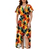 image:imageWEACZZY Women V Neck Ruffle Sleeve Maxi Dresses Split Elegant Slim Wrap Waist Wedding Guest Dress Elegant Casual Dresses 2026Abstract Flowers