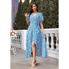 image:imageWEACZZY Women V Neck Ruffle Sleeve Maxi Dresses Split Elegant Slim Wrap Waist Wedding Guest Dress Elegant Casual Dresses 2026Blue Daisy