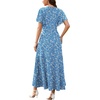 image:imageWEACZZY Women V Neck Ruffle Sleeve Maxi Dresses Split Elegant Slim Wrap Waist Wedding Guest Dress Elegant Casual Dresses 2026Blue Daisy