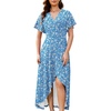 image:imageWEACZZY Women V Neck Ruffle Sleeve Maxi Dresses Split Elegant Slim Wrap Waist Wedding Guest Dress Elegant Casual Dresses 2026Blue Daisy