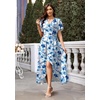 image:imageWEACZZY Women V Neck Ruffle Sleeve Maxi Dresses Split Elegant Slim Wrap Waist Wedding Guest Dress Elegant Casual Dresses 2026Blue Ink Flower