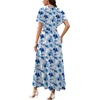 image:imageWEACZZY Women V Neck Ruffle Sleeve Maxi Dresses Split Elegant Slim Wrap Waist Wedding Guest Dress Elegant Casual Dresses 2026Blue Ink Flower