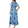 image:imageWEACZZY Women V Neck Ruffle Sleeve Maxi Dresses Split Elegant Slim Wrap Waist Wedding Guest Dress Elegant Casual Dresses 2026Blue Rainforest