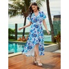 image:imageWEACZZY Women V Neck Ruffle Sleeve Maxi Dresses Split Elegant Slim Wrap Waist Wedding Guest Dress Elegant Casual Dresses 2026Blue Rainforest
