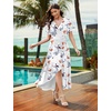 image:imageWEACZZY Women V Neck Ruffle Sleeve Maxi Dresses Split Elegant Slim Wrap Waist Wedding Guest Dress Elegant Casual Dresses 2026Gray Leaved Peony