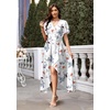 image:imageWEACZZY Women V Neck Ruffle Sleeve Maxi Dresses Split Elegant Slim Wrap Waist Wedding Guest Dress Elegant Casual Dresses 2026Gray Leaved Peony