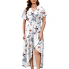 image:imageWEACZZY Women V Neck Ruffle Sleeve Maxi Dresses Split Elegant Slim Wrap Waist Wedding Guest Dress Elegant Casual Dresses 2026Gray Leaved Peony