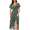 image:imageWEACZZY Women V Neck Ruffle Sleeve Maxi Dresses Split Elegant Slim Wrap Waist Wedding Guest Dress Elegant Casual Dresses 2026Green Gladiolus