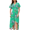 image:imageWEACZZY Women V Neck Ruffle Sleeve Maxi Dresses Split Elegant Slim Wrap Waist Wedding Guest Dress Elegant Casual Dresses 2026Mint Green
